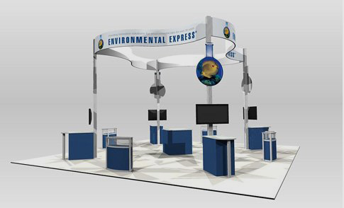  Four-sided overhead pillowcase graphic structure with kiosks